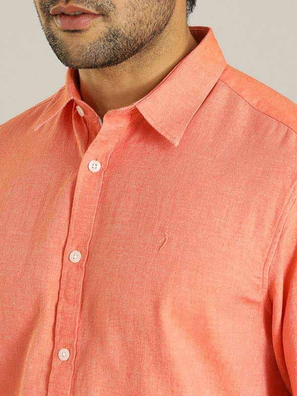Indian Terrain Men's Slim Fit Full Sleeve Solid Orange Shirt